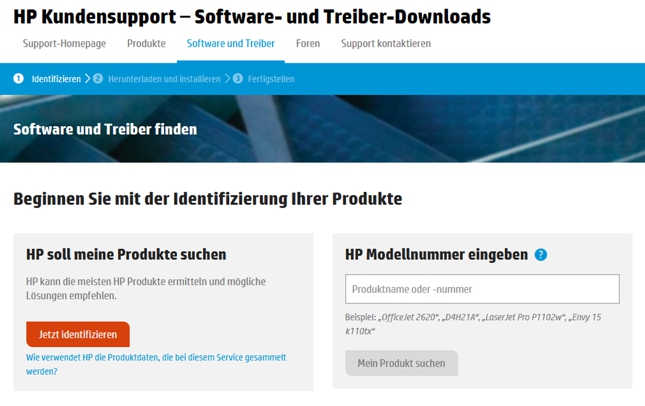 Die Seite vom HP-Support