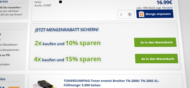 Wieviel Mengenrabatt gibt es auf TONERDUMPING Toner?