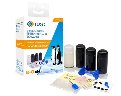 G&G Universal Refillset für Tintenpatronen - 90 ml Schwarze Druckertinte + 30 ml Düsenreiniger + viel Zubehör jetzt kaufen
