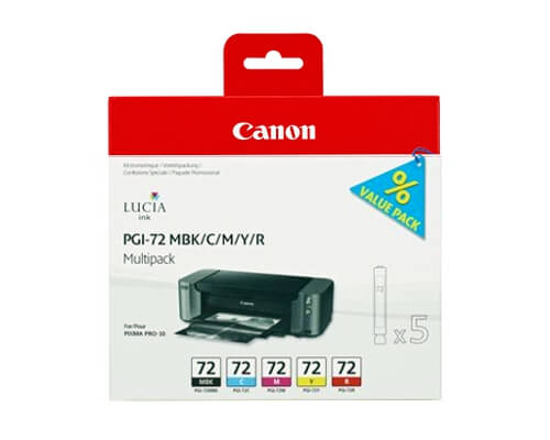 Canon PGI-72 Multipack MBK/C/M/Y/R 6403B009 [modell] (5 x 14ml) matt-Schwarz, Cyan, Magenta, Gelb, rot
