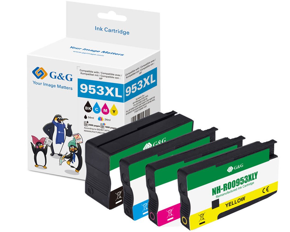 Kompatibel mit HP 953XL/ 3HZ52AE XL-Druckerpatronen 4er-Pack: je 1x Schwarz, Cyan, Magenta, Gelb [modell] - Marke: G&G