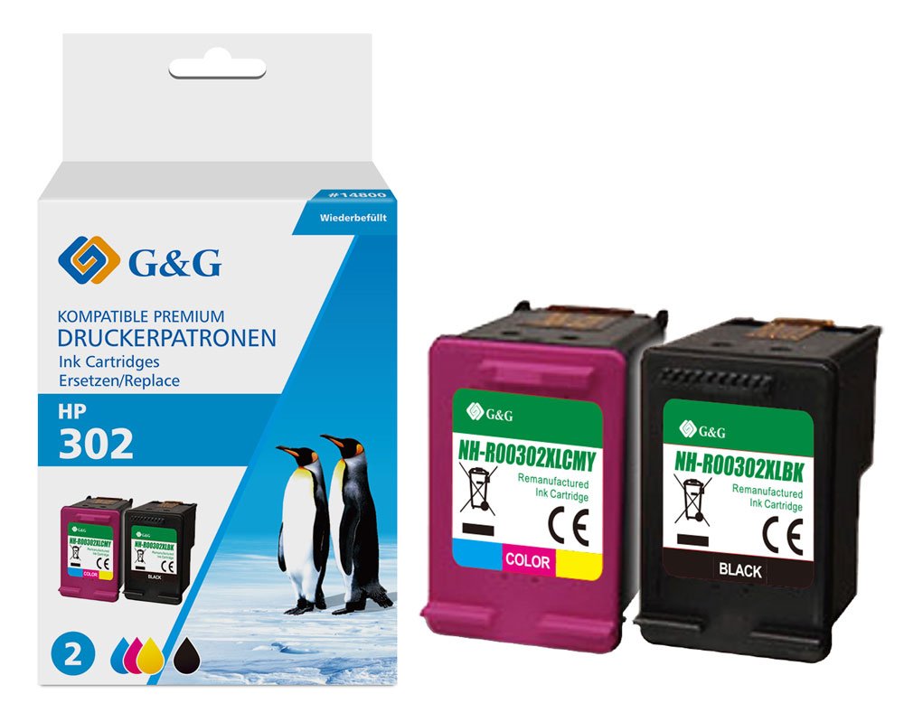 Kompatibel mit HP 302XL/ F6U68AE+ F6U67AE XXL-Druckerpatronen Doppelpack 1x Schwarz + 1x Color [modell] - Marke: G&G