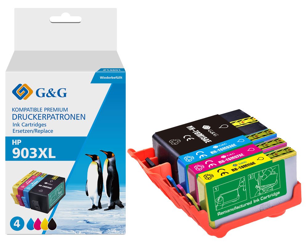 Kompatibel mit HP 903XL/ 3HZ51AE Druckerpatronen 4er-Set: Je 1x Schwarz, Cyan, Magenta, Gelb [modell] - Marke: G&G