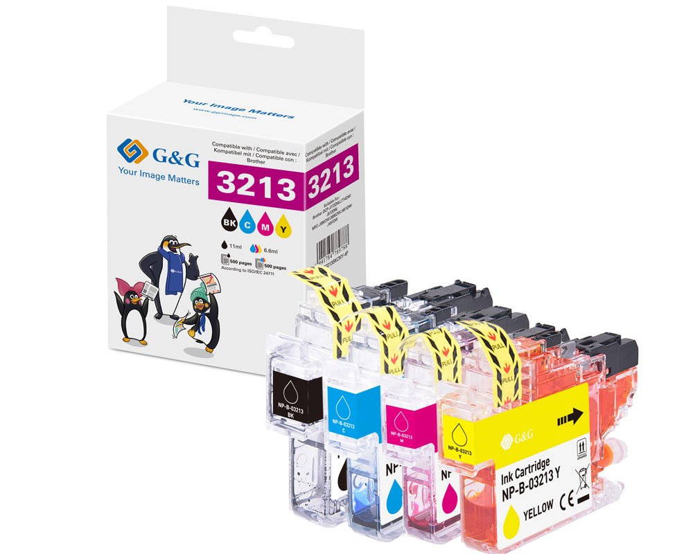 Kompatibel mit Brother LC-3213VAL XL-Druckerpatronen 4er-Pack: Je 1x Schwarz, Cyan, Magenta, Gelb [modell] - Marke: G&G