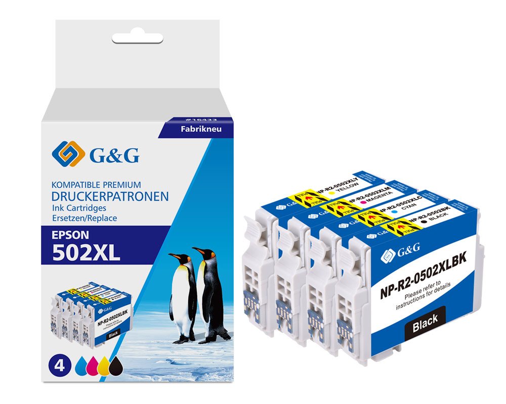 Kompatibel mit Epson 502XL Druckerpatrone je 1x Schwarz, Cyan, Magenta, Gelb [modell] - Marke: G&G