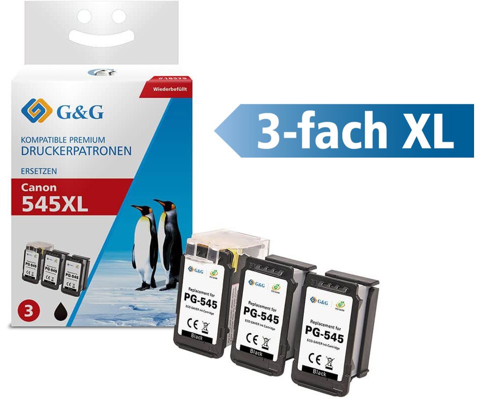 Kompatibel mit Canon PG-545XL Druckerpatronen - ECO-SAVER Schwarz, 1x Adapter + 3x XL-Tintentanks [modell] - Marke: G&G