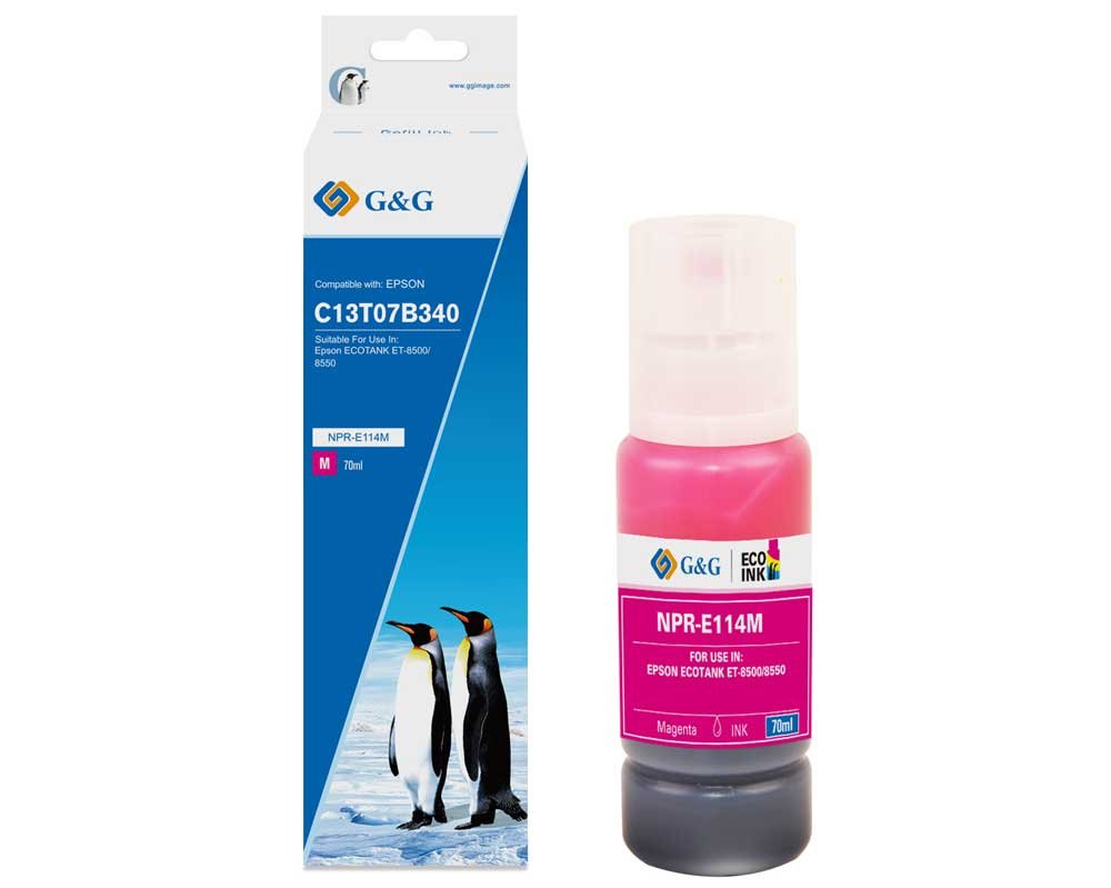 Kompatibel mit Epson 114/ C13T07B340 Tinte EcoTank (70ml) Magenta [modell] - Marke: G&G
