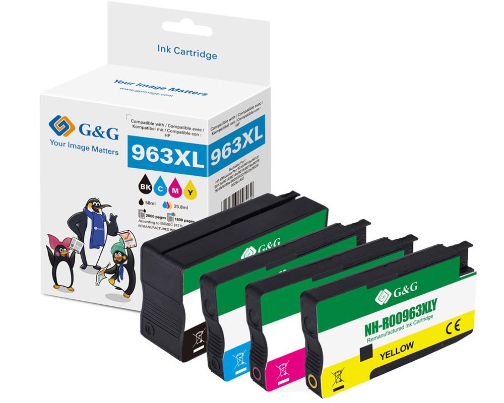 Kompatibel mit HP 963XL/ 3JA30AE/ 3JA27AE/ 3JA28AE/ 3JA29AE Druckerpatronen 1x Schwarz, 1x Cyan, 1x Magenta, 1x Gelb [modell] - Marke: G&G