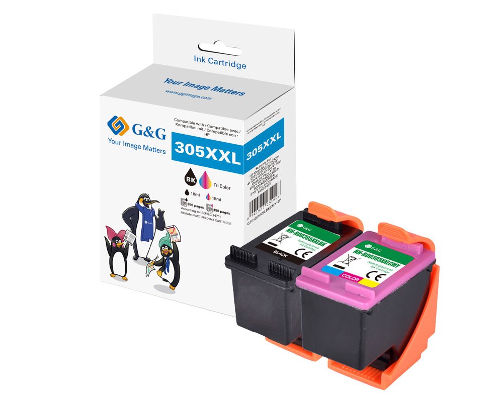 Kompatibel mit HP 305XL/ 3YM62AE + 3YM63AE XXL-Druckerpatronen Schwarz + Color [modell] - Marke: G&G (XXL: 18ml/ 400 Seiten + 18ml/ 330 Seiten)