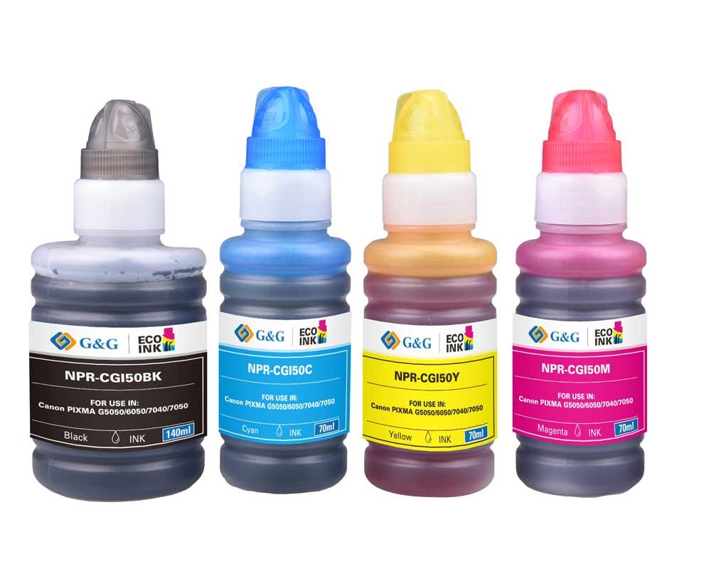 Kompatibel mit Canon GI-50 Nachfüll-Tinte -4er Multipack- (1x 140,0 ml + 3x 70,00 ml) je 1x Schwarz, Cyan, Magenta, Gelb [modell] - Marke: G&G