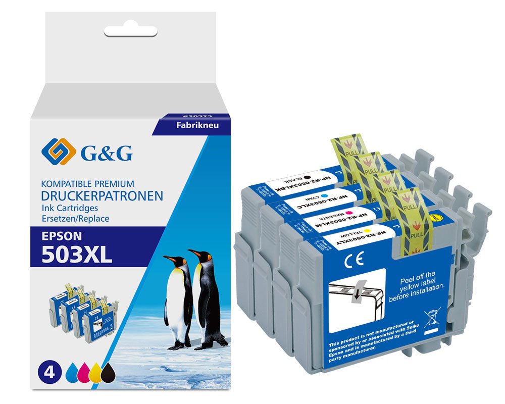 Kompatibel mit EPSON 503XL Druckerpatronen Multipack [modell] 13,2 ml + 3 x 10,2 ml (schwarz, cyan, magenta, gelb) - Marke: G&G