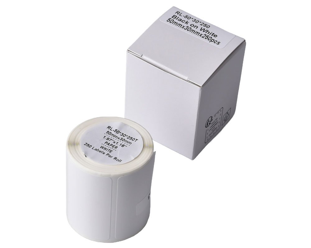 G&G Etikettenrolle (250 weiße Thermodruck-Etiketten 50mm breit, 30 mm lang)