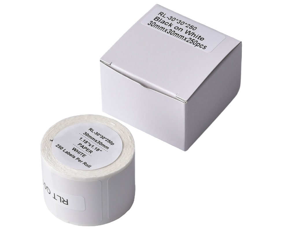 G&G Etikettenrolle (250 weiße Thermodruck-Etiketten 30mm breit, 30 mm lang)