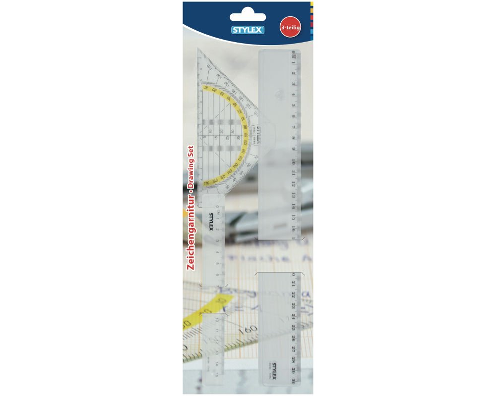 Linealset 3-teilig 30cm, 15cm, Geodreieck von Stylex