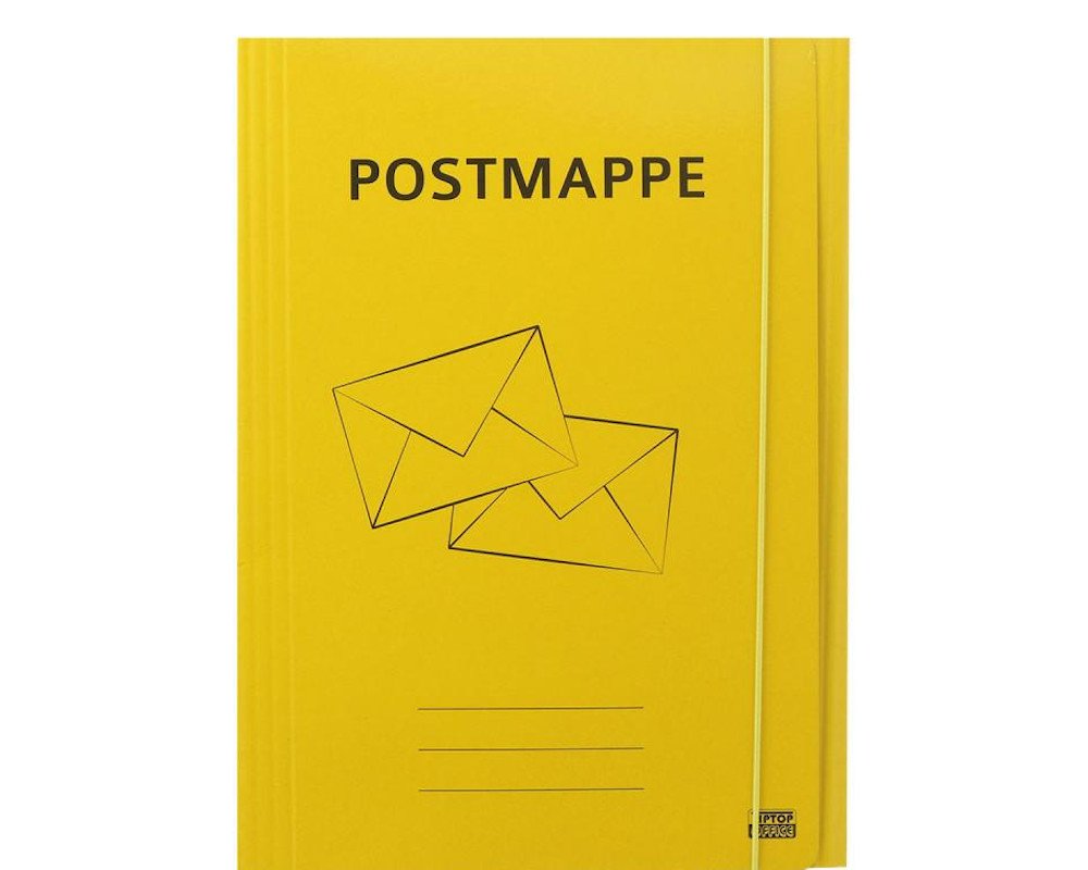 Premium Postmappe Pappe, Gelb, mit 3 Klappen und Gummizug
