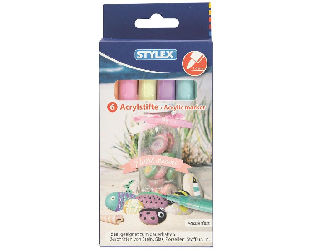 Stylex Acrylstifte, Lackmarker, 6 Stück pastell