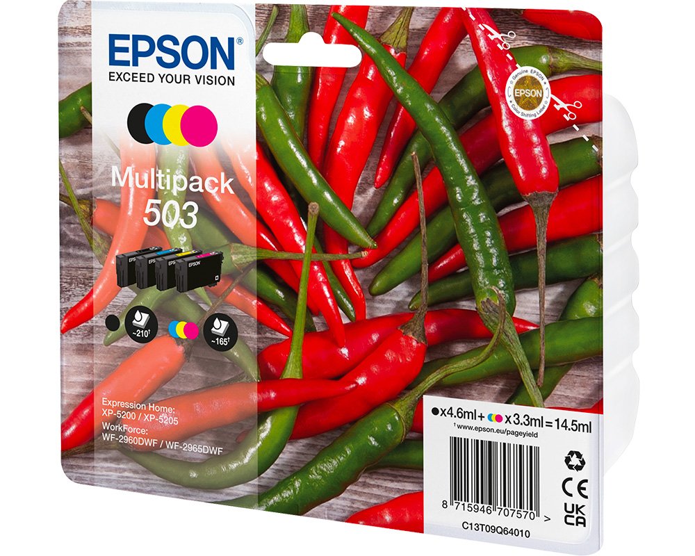 EPSON 503 Chilischoten Original-Druckerpatronen Multipack [modell] 4,6 ml + 3 x 3,3 ml (schwarz, cyan, magenta, gelb)