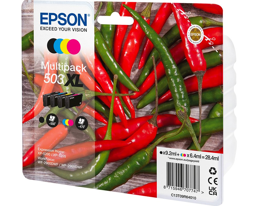 EPSON 503XL Chilischoten Original-Druckerpatronen Multipack [modell] 9,2 ml + 3 x 6,4 ml (schwarz, cyan, magenta, gelb)