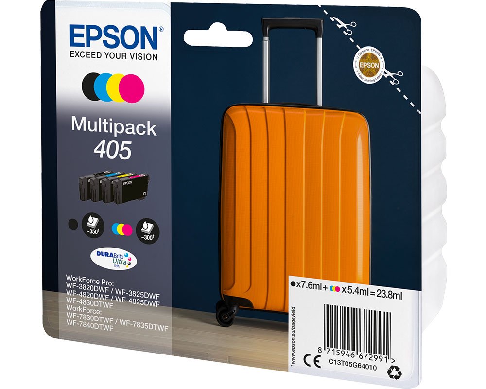 4 Epson 405 Original Durabrite Ultra Tinten Multipack [modell] Koffer Schwarz, Cyan, Magenta, Gelb