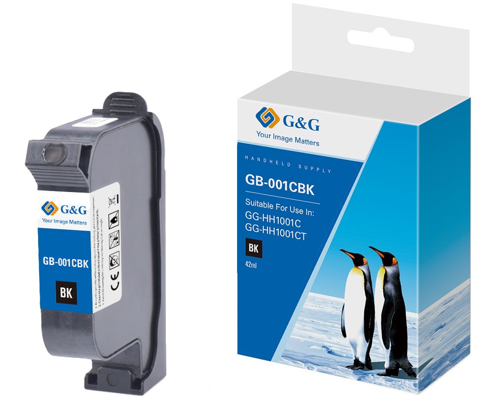 G&G Original-Druckerpatrone GB-001CBK schnell trocknende Solvent Tinte für GG-HH1001C (2025) 42ml Farbe: schwarz