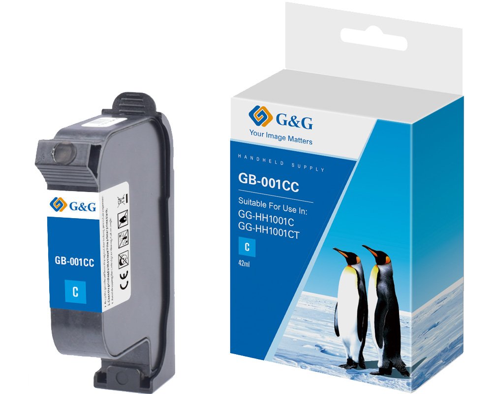 G&G Original-Druckerpatrone GB-001CC schnell trocknende Solvent Tinte für GG-HH1001C (2025) 42ml Farbe: cyan