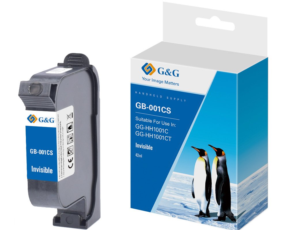G&G Original-Druckerpatrone GB-001CS schnell trocknende Solvent Tinte für GG-HH1001C (2025) 42ml Farbe: unsichtbar