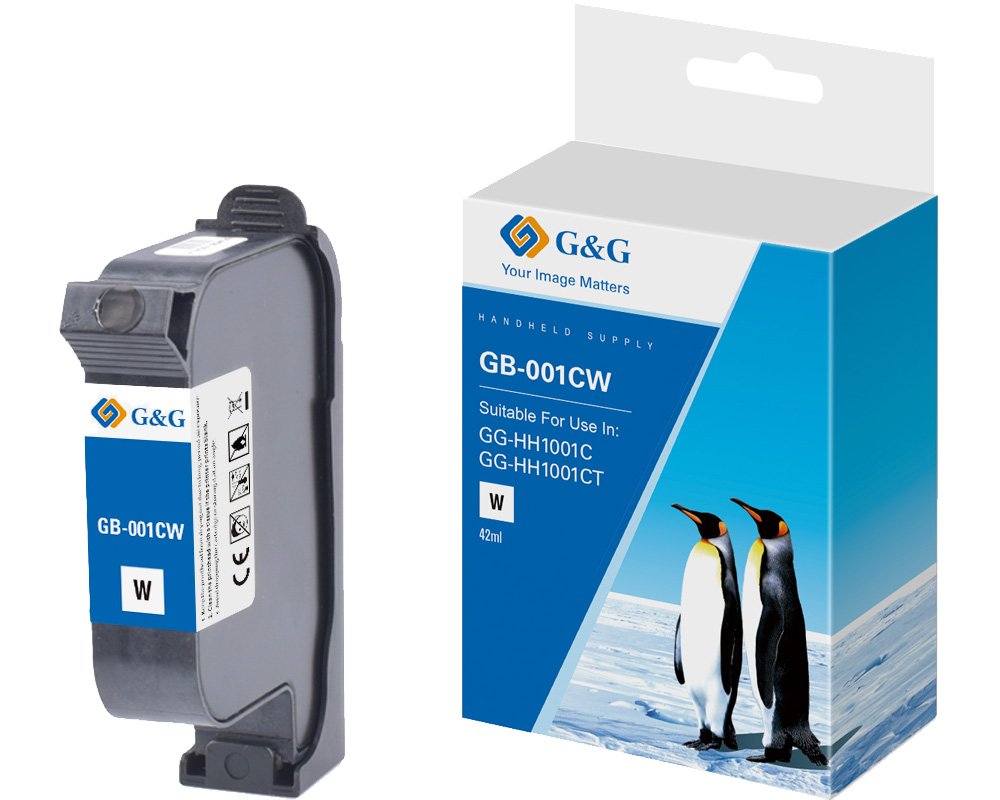 G&G Original-Druckerpatrone GB-001CW schnell trocknende Solvent Tinte für GG-HH1001C (2025) 42ml Farbe: weiß