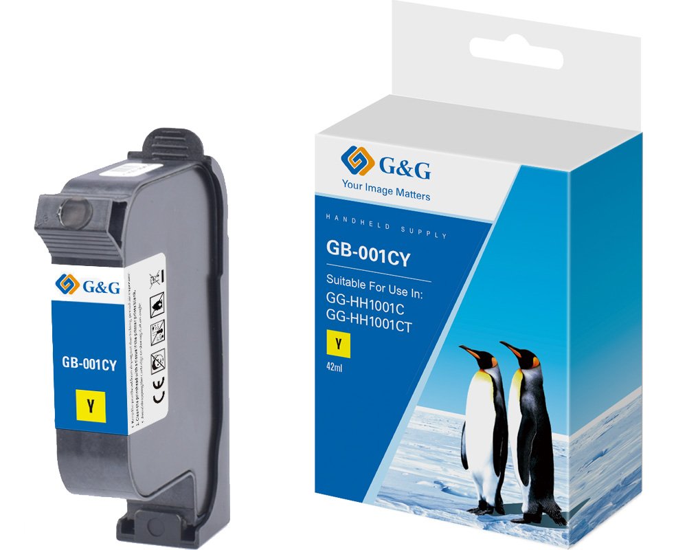 G&G Original-Druckerpatrone GB-001CY schnell trocknende Solvent Tinte für GG-HH1001C (2025) 42ml Farbe: gelb