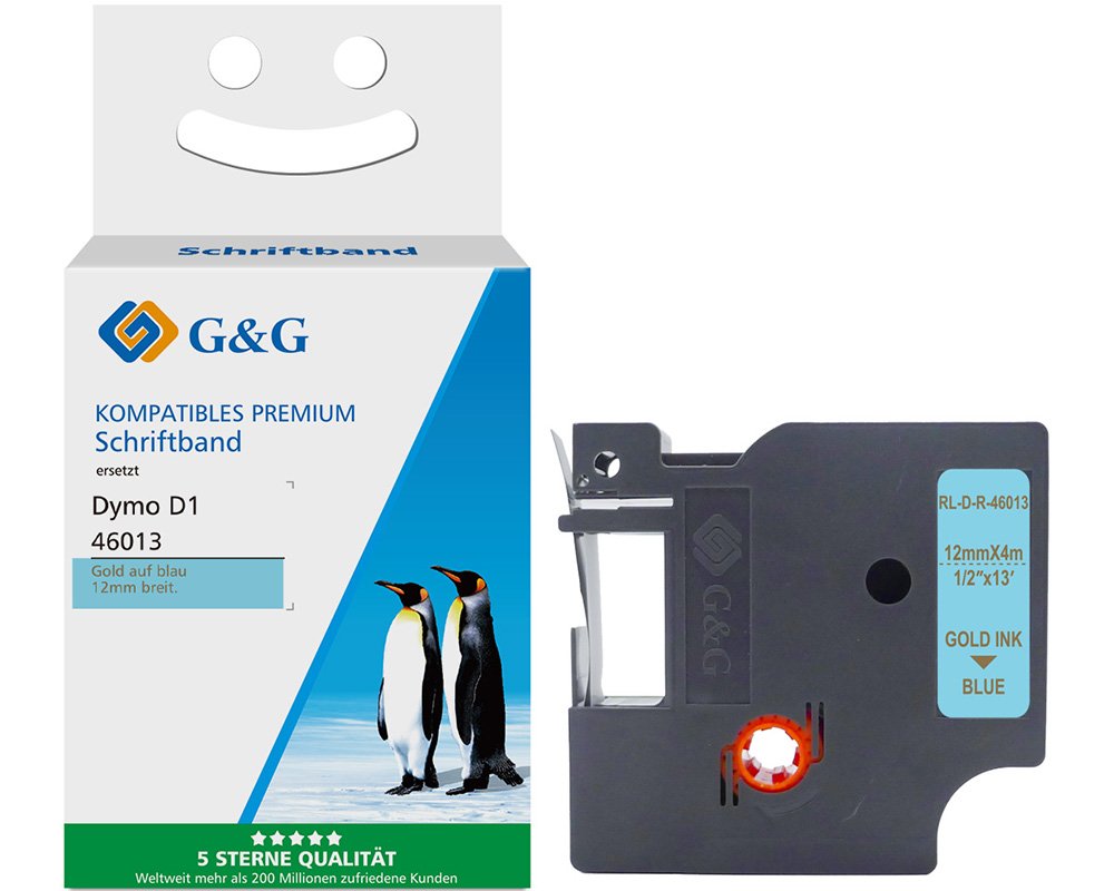 Kompatibel mit Dymo D1 Seiden Schriftband Gold auf Blau für Dymo Label Manager / Rhino (12mm x 4m) [modell] - Marke: G&G