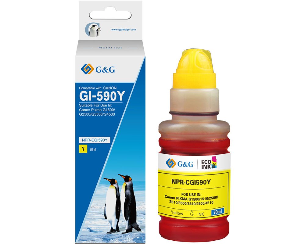 Kompatibel mit Canon GI-590Y/ 1606C001 Nachfüll-Tinte Gelb (70 ml) [modell] - Marke: G&G