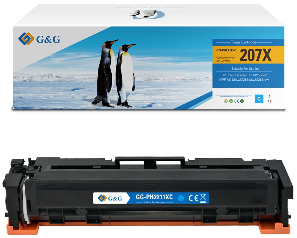 Kompatibel mit HP 207X / W2211X XL-Toner Cyan (MIT CHIP und Füllstandanzeige) [modell] - Marke: G&G