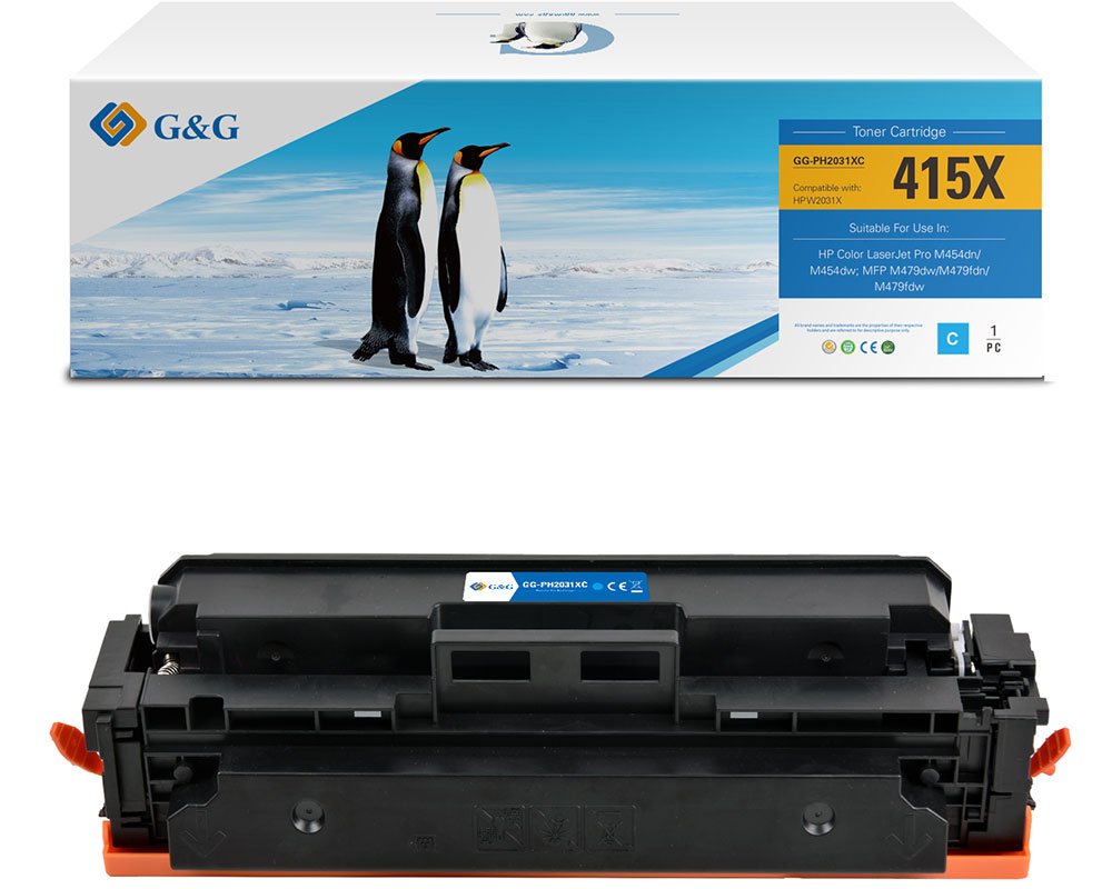Kompatibel mit HP 415X / W2031X (MIT CHIP und Füllstandanzeige) XL-Toner Cyan [modell] - Marke: G&G
