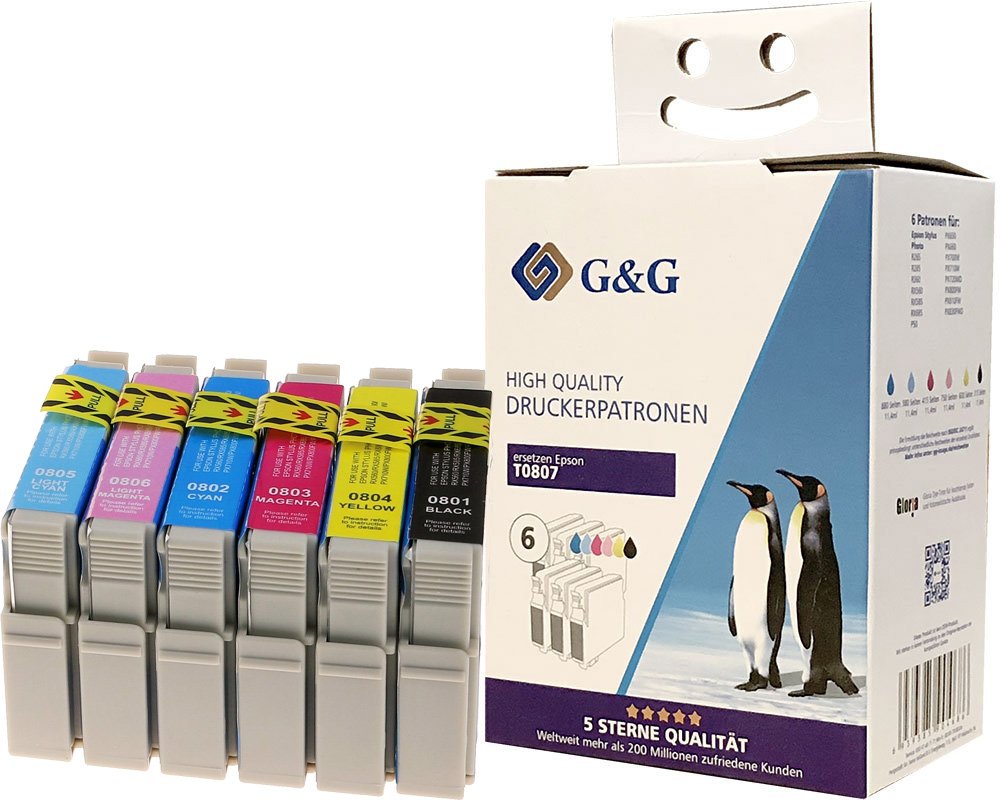 G&G Druckerpatronen Kompatibel mit Epson T0807/ C13T080740 je 1x Schwarz, Cyan, Magenta, Gelb, Photo-Cyan, Photo-Magenta [modell]