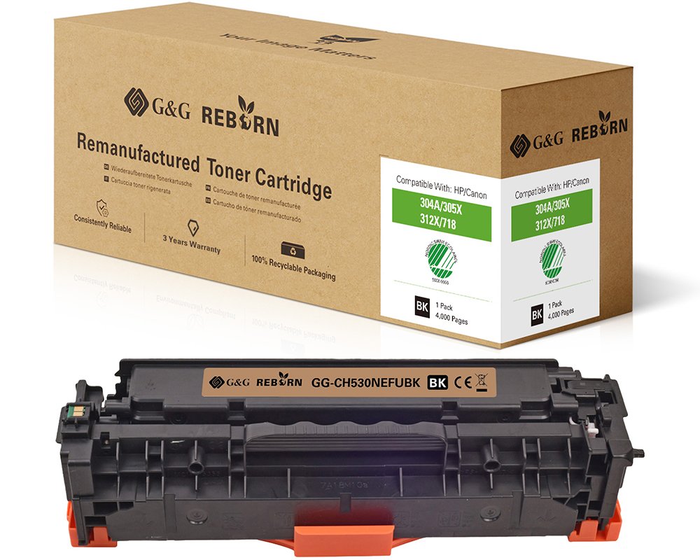 Kompatibel mit HP 304A / 305X / 312X / Canon 718K/ CE410X / CC530A / CF380X XL-Reborn-Toner Schwarz [modell] - Marke: G&G Reborn