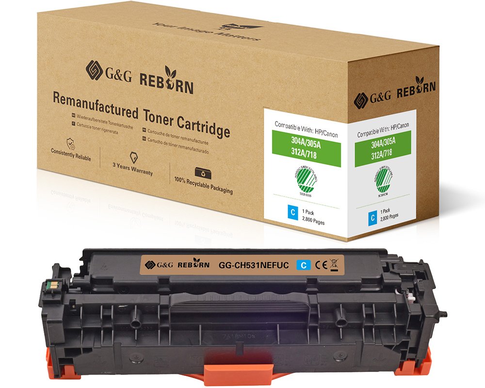 Kompatibel mit HP 304A / 305A / 312A / Canon 718C/ CE411A/ CC531A / CF381A Reborn-Toner Cyan [modell] - Marke: G&G Reborn