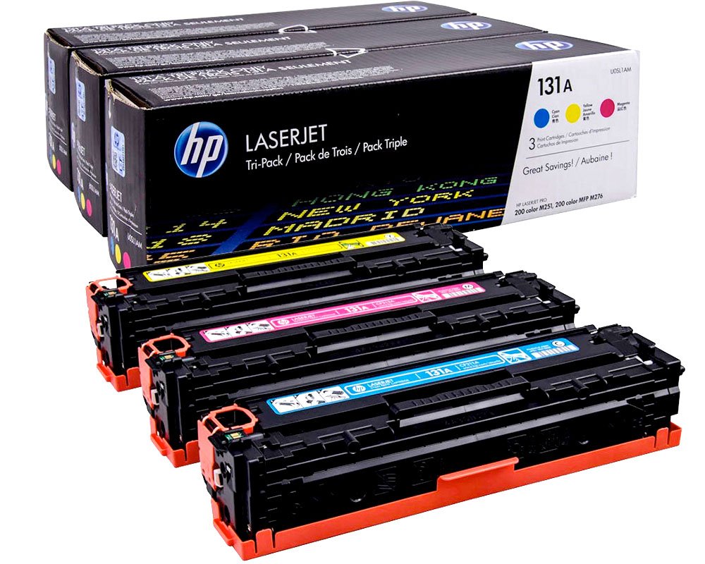 3 HP 131A Original-Toner (U0SL1AM) Cyan [modell] , Magenta, Gelb