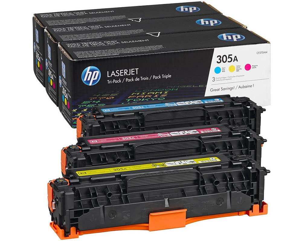 Original HP-3-TonerCF370AM 305A Cyan, Magenta, Gelb [modell]