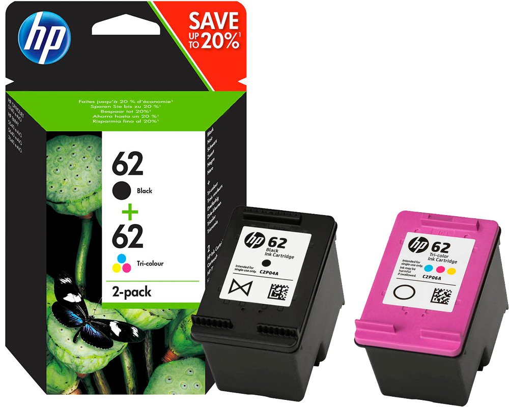 HP 62 Schwarz & HP 62 Color Druckerpatronen Multipack (N9J71AE) [modell] (200 Seiten schwarz, 165 Seiten color)