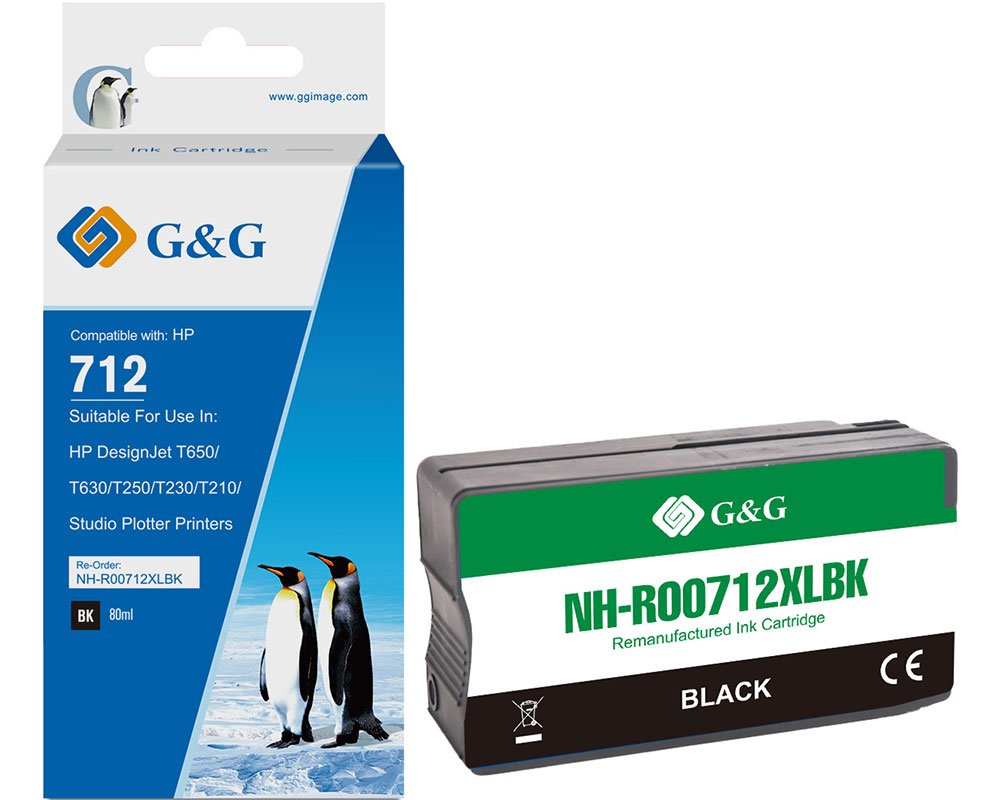 Kompatibel mit HP 712 XL Tinte (3ED71A) [modell] permanent und wasserfest (80 ml) schwarz - Marke G&G