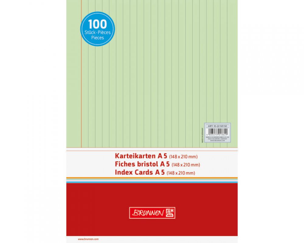 Karteikarten A5, liniert, 100 Stk. grün