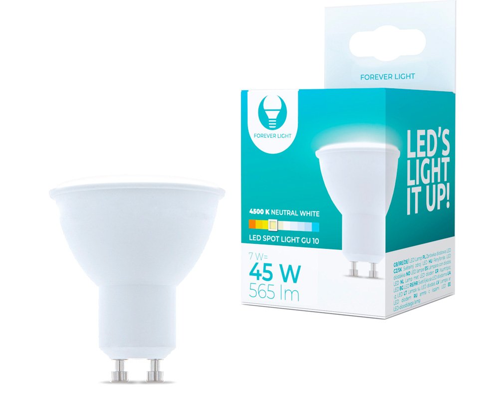 Forever Light LED-Birne GU10 7W 230V 4500K neutralweiß 565 Lumen - Energieklasse F