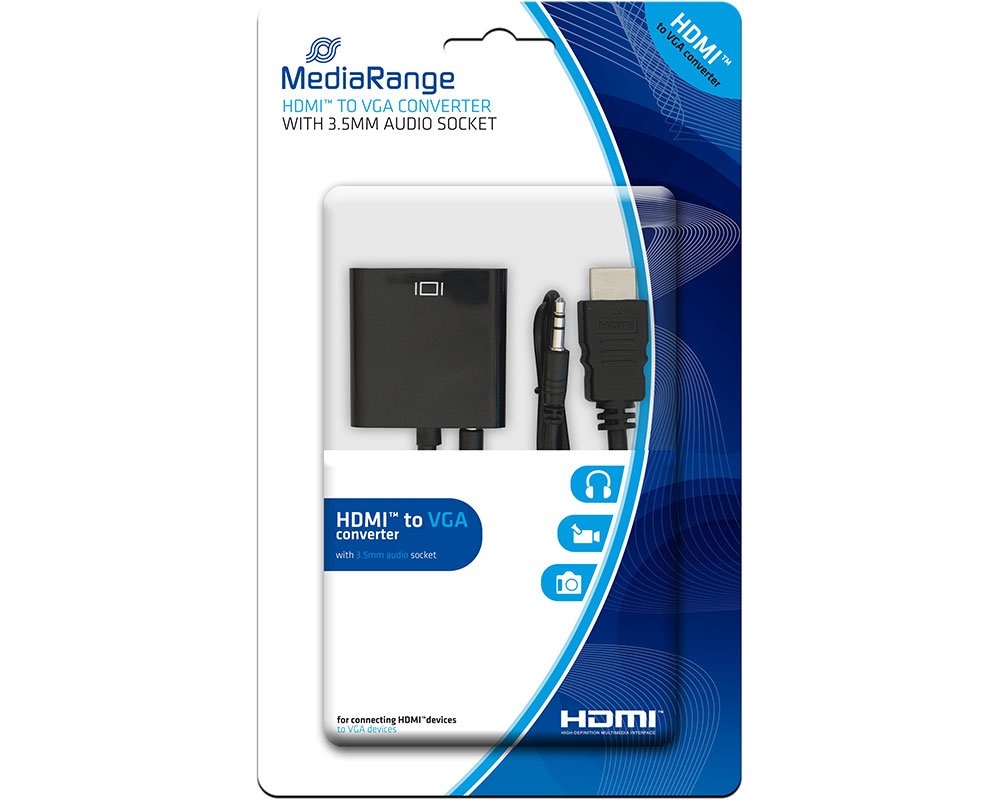 MediaRange HDMI™ auf VGA Konverter, mit 3.5mm Audio-Anschluss, schwarz - Marke: MediaRange
