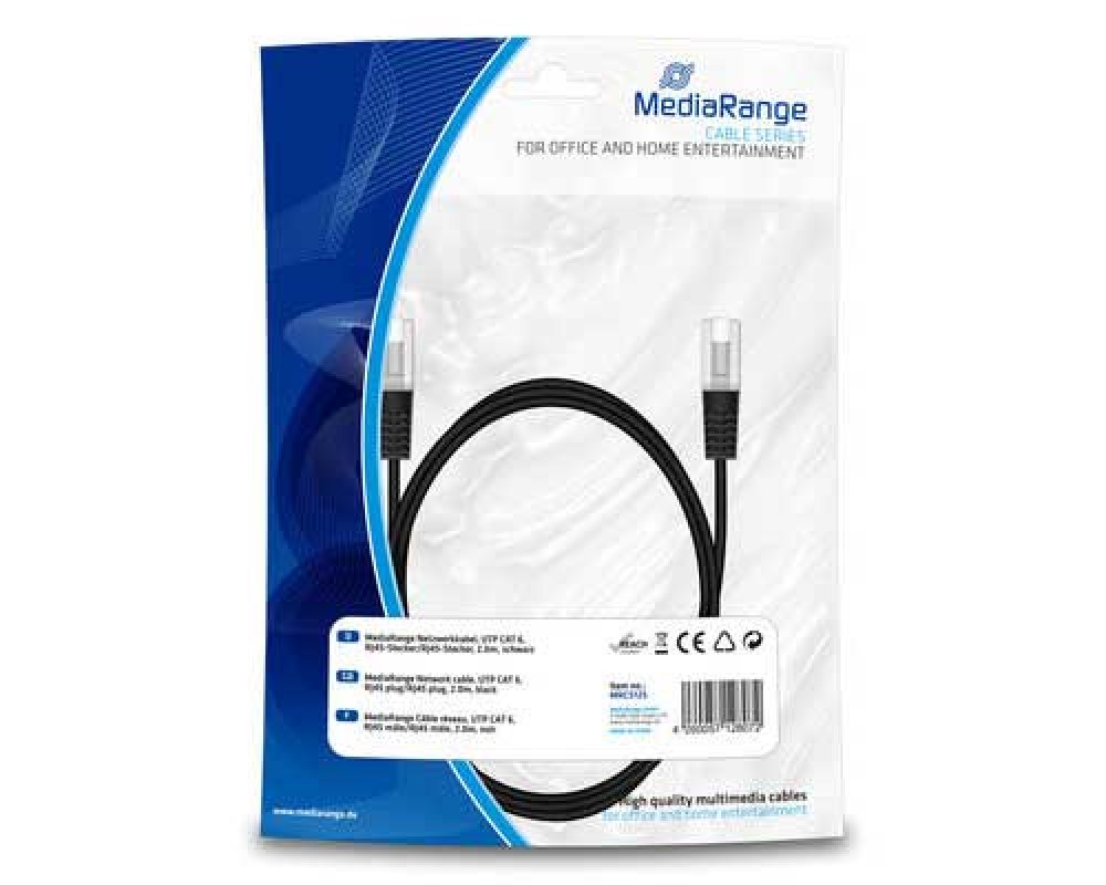 Netzwerkkabel/ Patchkabel CAT6 bis 1GBit, RJ45, Schwarz, 2m von MediaRange MRCS125