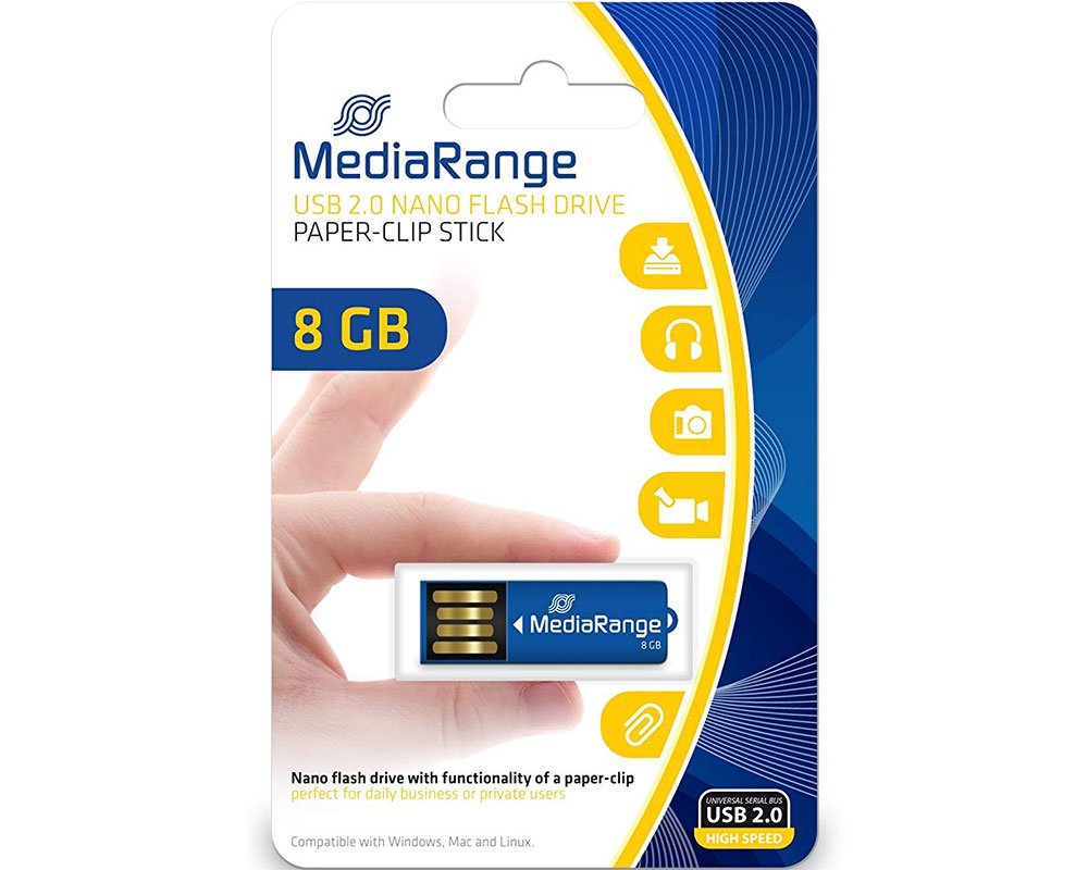MediaRange Nano USB-Stick 8GB, USB 2.0 MR975 mit Büroklammerfunktion