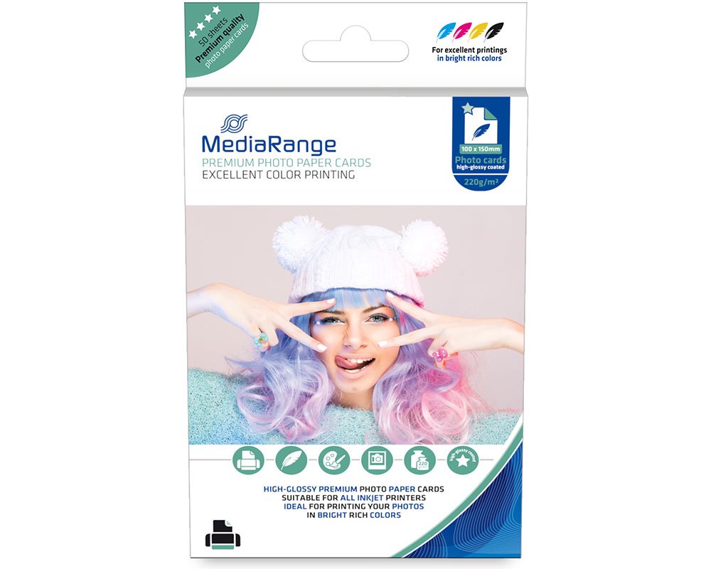 MediaRange Fotopapier für Tintenstrahldrucker 10 x 15 cm, glänzend, 220g, 50 Blatt (MRINK104)