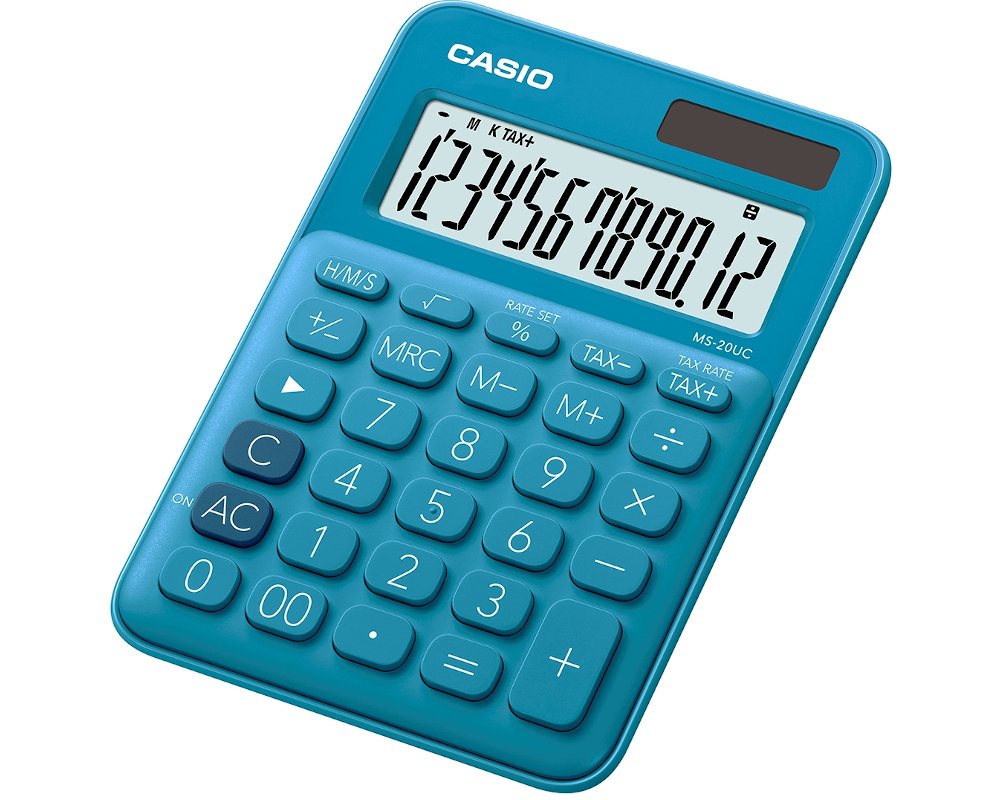 Casio Tischrechner MS20UC-BU in der Farbe blau mit Solarfunktion