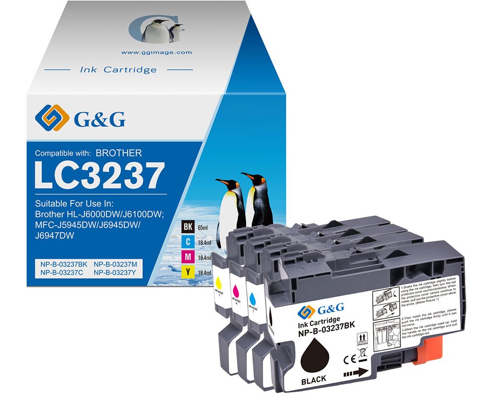 Kompatibel mit Brother LC-3237 4er Set Druckerpatronen je 1x Schwarz, Cyan, Magenta, Gelb [modell] - Marke: G&G