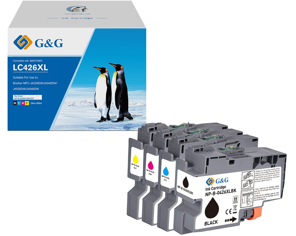 Kompatibel mit Brother 426XL Druckerpatronen Vorteilspack LC-426XLVAL schwarz (6.000 Seiten), cyan, magenta, gelb (5.000 Seiten) - Marke: G&G