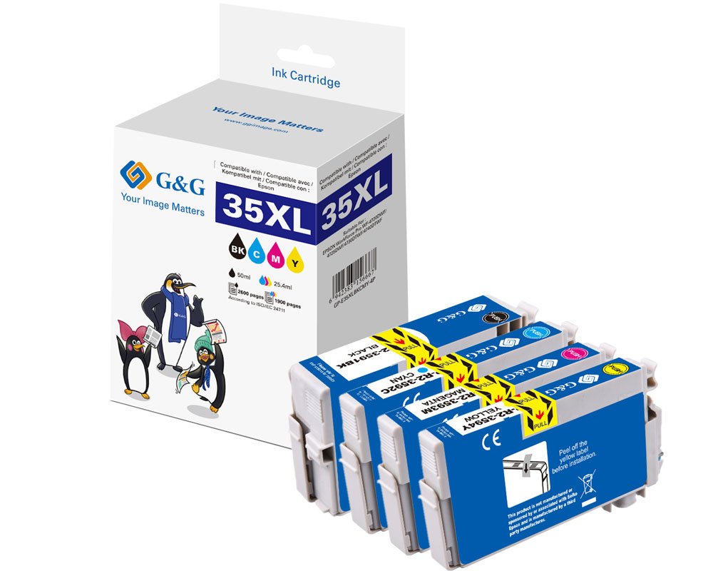Kompatibel mit Epson 35XL/ C13T35964010 Druckerpatronen Multipack: 1x Schwarz, 1x Cyan, 1x Magenta, 1x Gelb [modell] - Marke: G&G