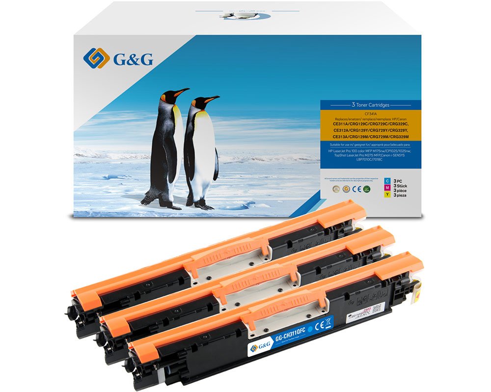 Kompatibel mit HP 126A / CF341A / Canon 729CMY Toner Dreierpack: Je 1x Cyan, Magenta, Gelb [modell] - Marke: G&G